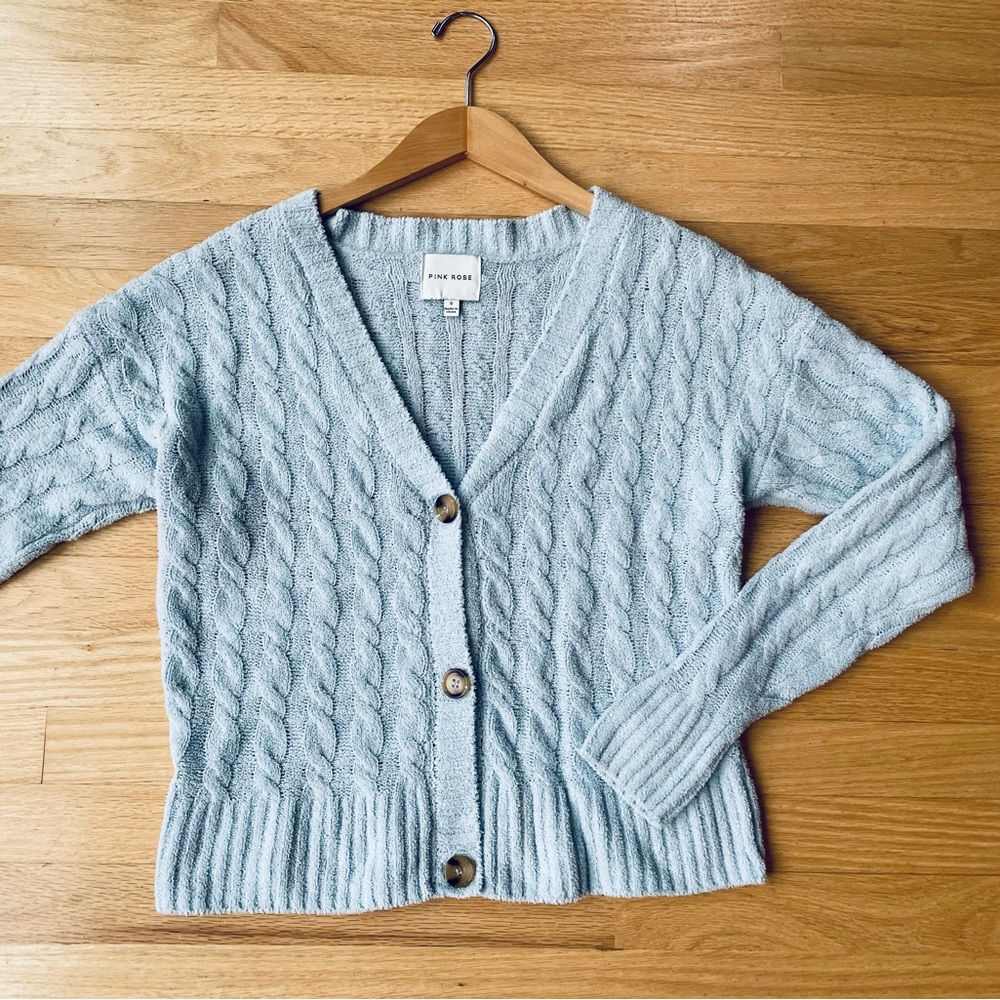 PINK ROSE Blue Button Up Sweater Size Small in Excellent Condition - Picture 1 of 8